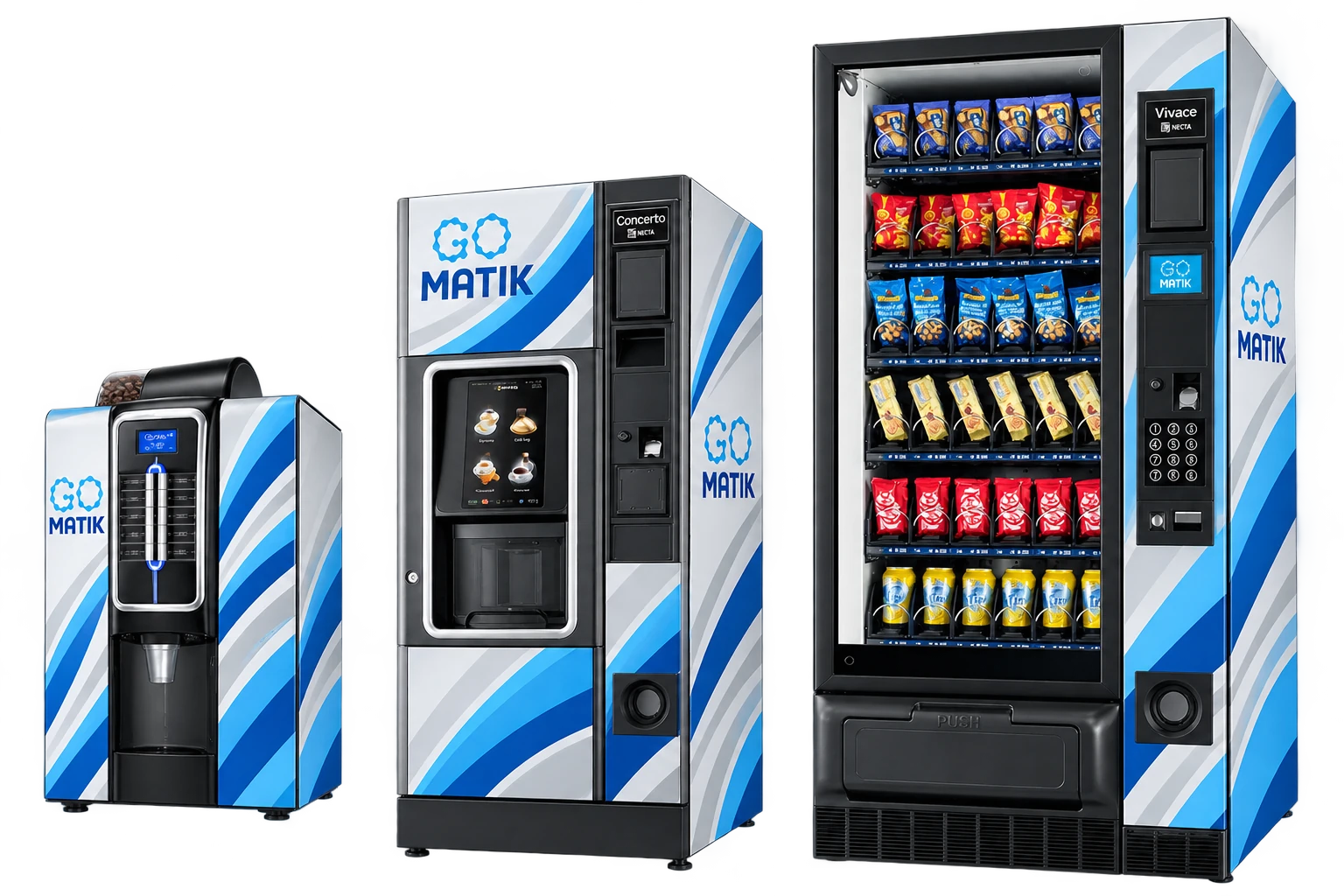 Machine à café compacte, machine à café sur pied et distributeur de snacks aux couleurs GOMATIK